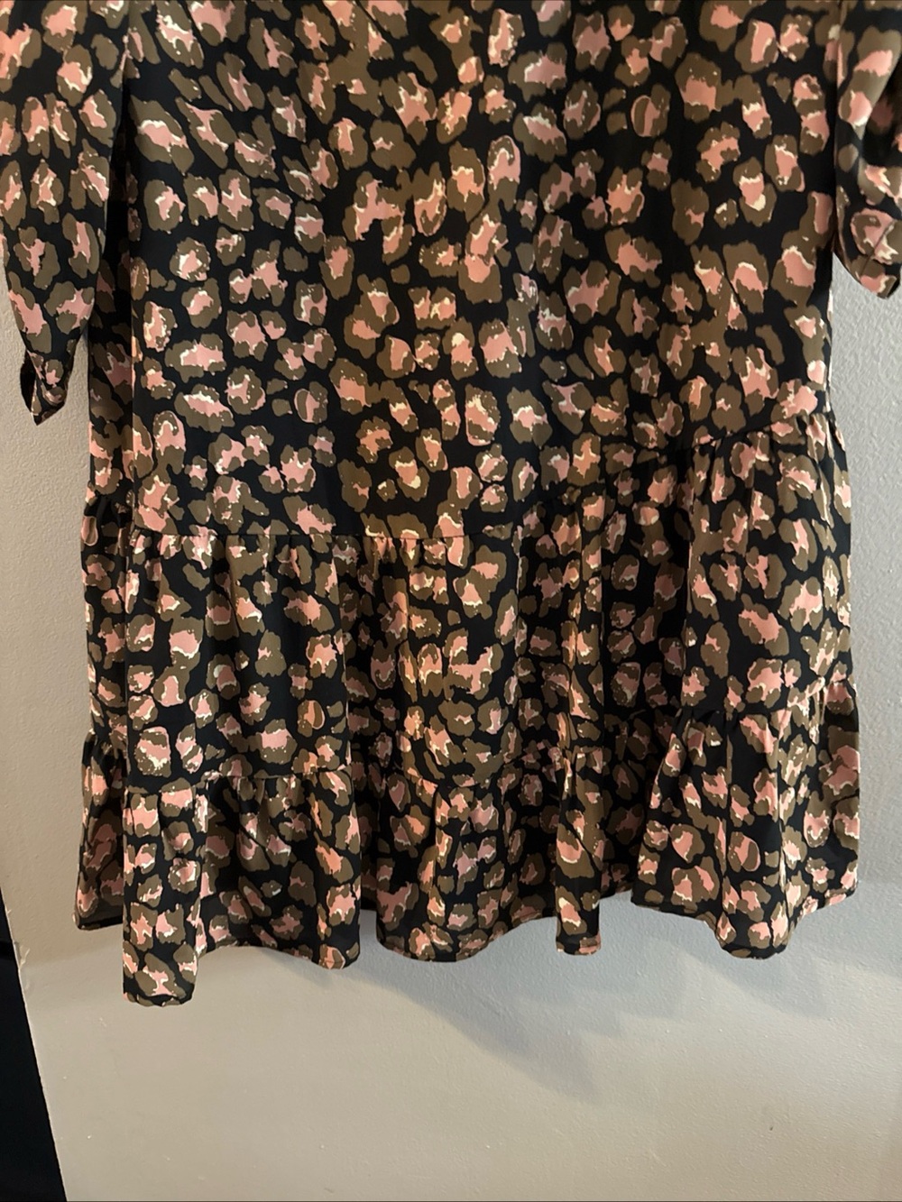 Joy Joy Black Dress with Pink and Olive Spot Floral Print L y26 - Picture 9 of 11